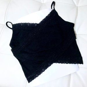 NEW Black Lace Edge Crossover Crop Top Size XS